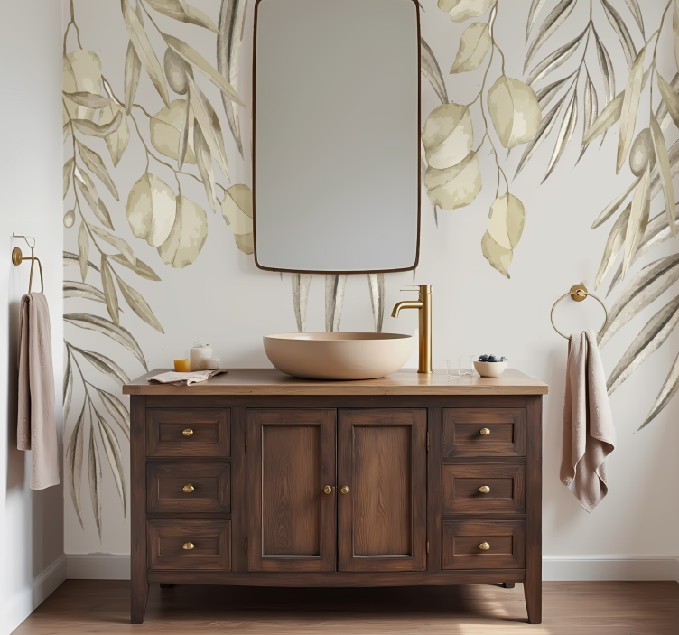 Soft Beige Palm wall mural bathroom - TenStickers