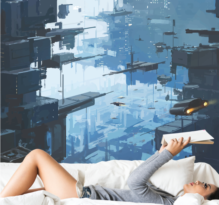 Space wall mural futuristic cityscape design - TenStickers