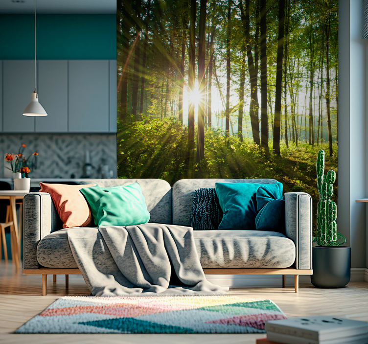 Sunny forest glow wall mural nature - TenStickers