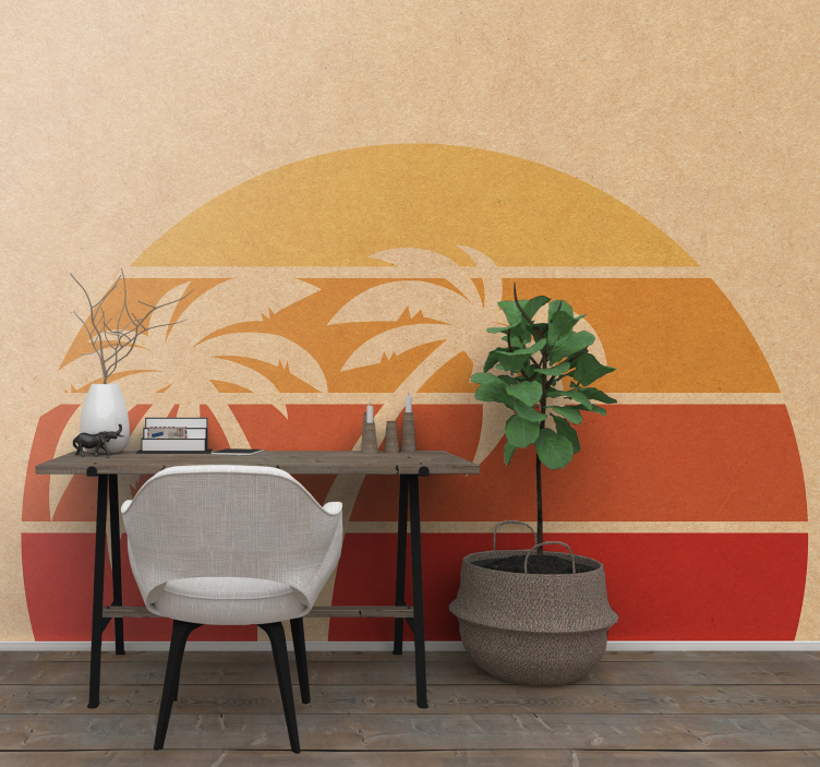 Sunset Palm Silhouette landscape wall mural - TenStickers