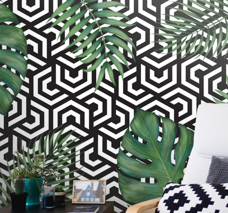 Texture wall mural geometric leaf design - TenStickers
