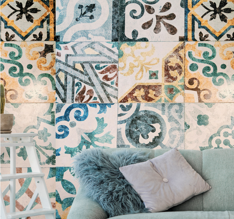 Texture wall mural intricate tile designs - TenStickers