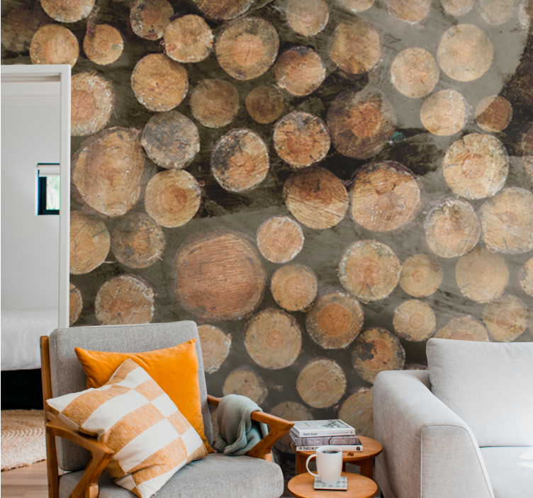 Texture wall mural wooden log arrangement - TenStickers