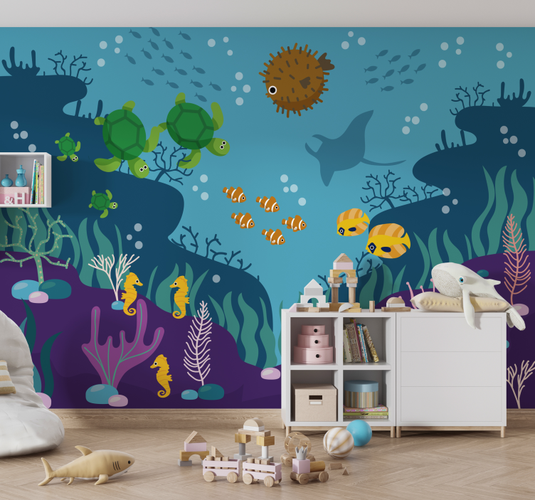 Underwater Cartoon Scene nursery wall mural - TenStickers