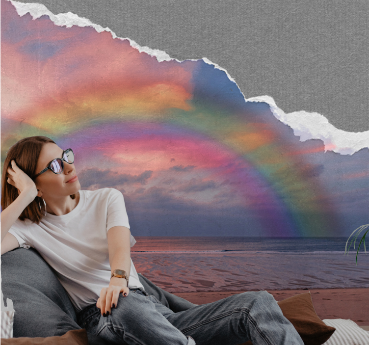 Vibrant rainbow arcing sky wall mural - TenStickers