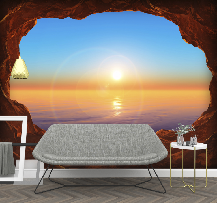 View to the sea through a cave 3D Wall Mural - TenStickers