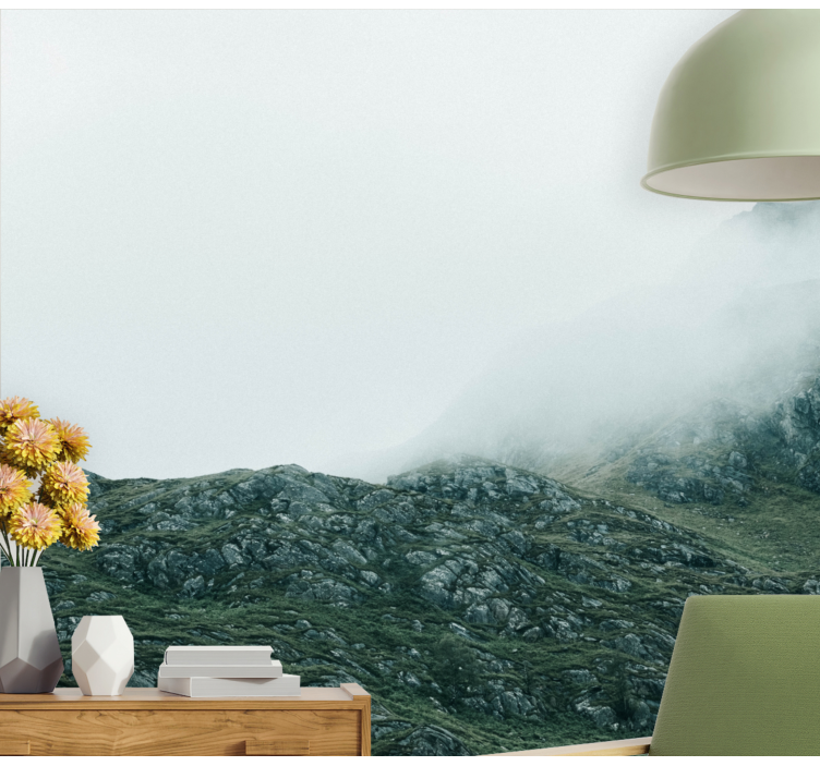 Views in dense fog wall mural mountain - TenStickers