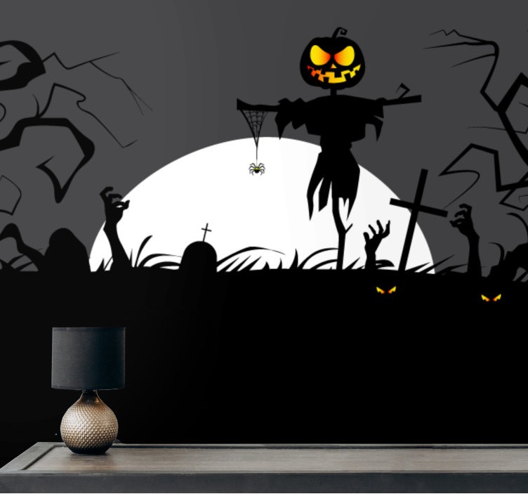 Wall mural halloween creepy pumpkin scarecrow - TenStickers