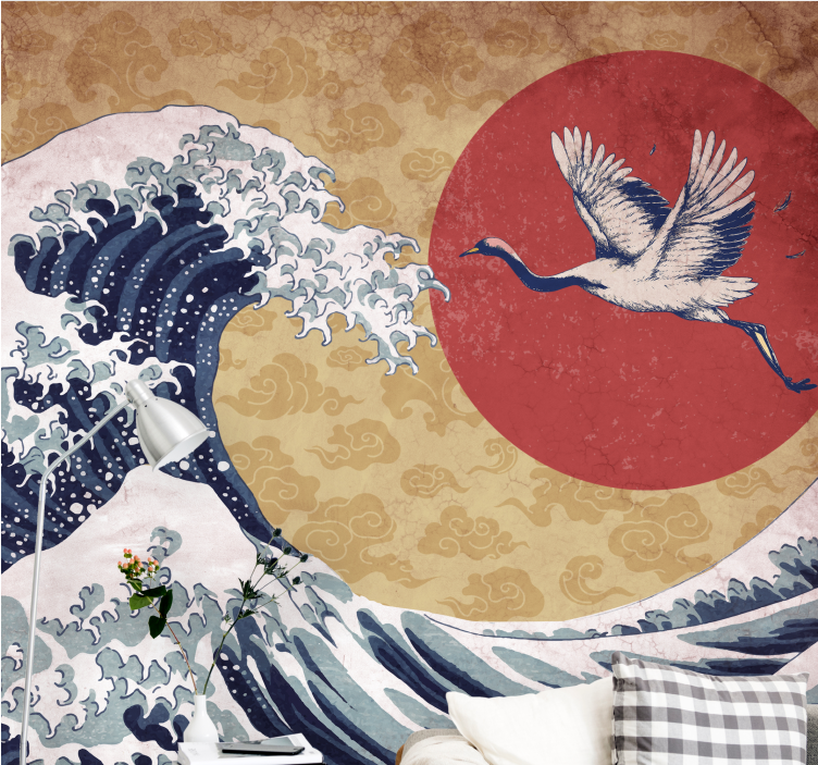 Wall mural nature cresting wave crane - TenStickers