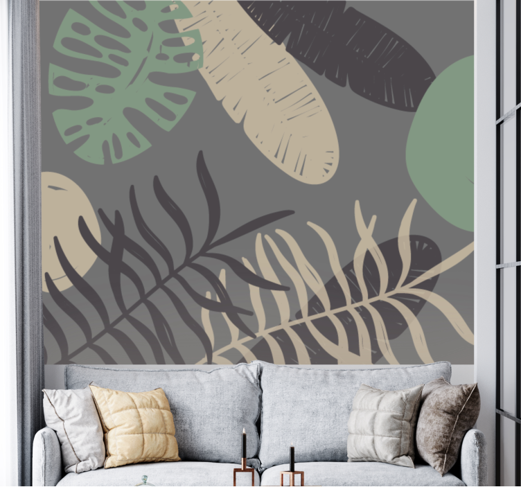 Wall mural nature with artistic leaf designs - TenStickers
