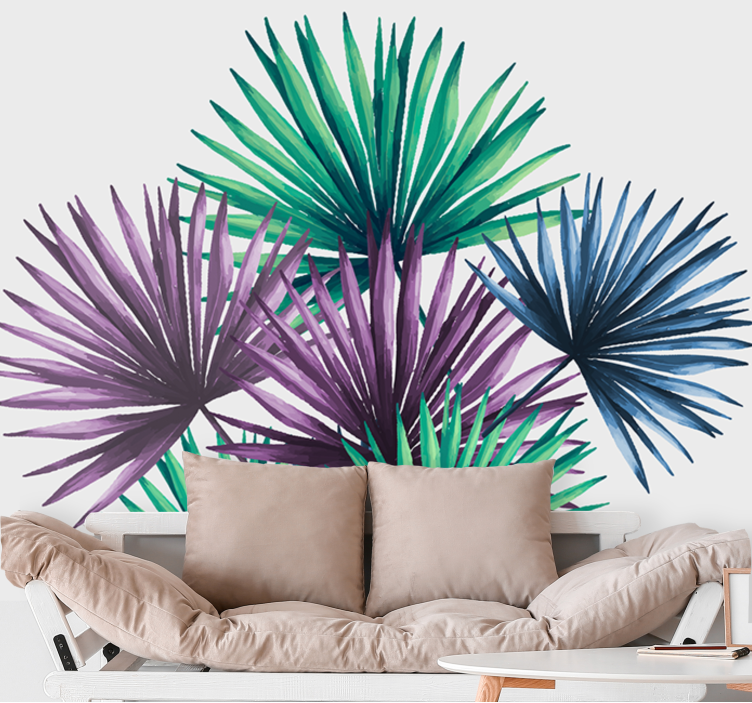Watercolor tie dye palm living room wall mural - TenStickers