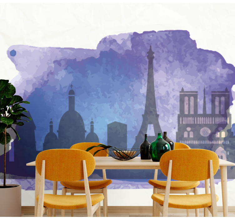 Watercolour skyline Paris wall mural - TenStickers