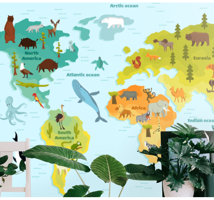 World map wallpaper animal global discovery - TenStickers