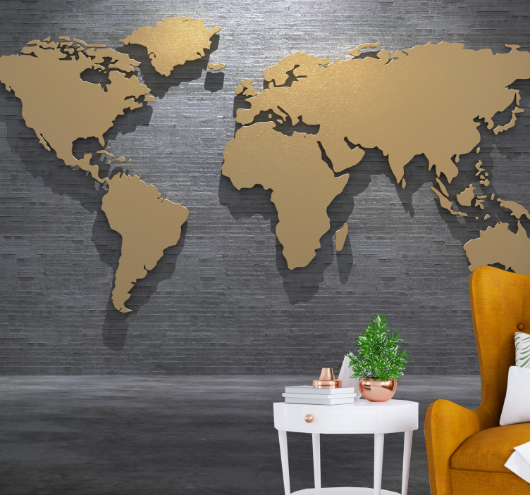 World map wallpaper golden world map - TenStickers
