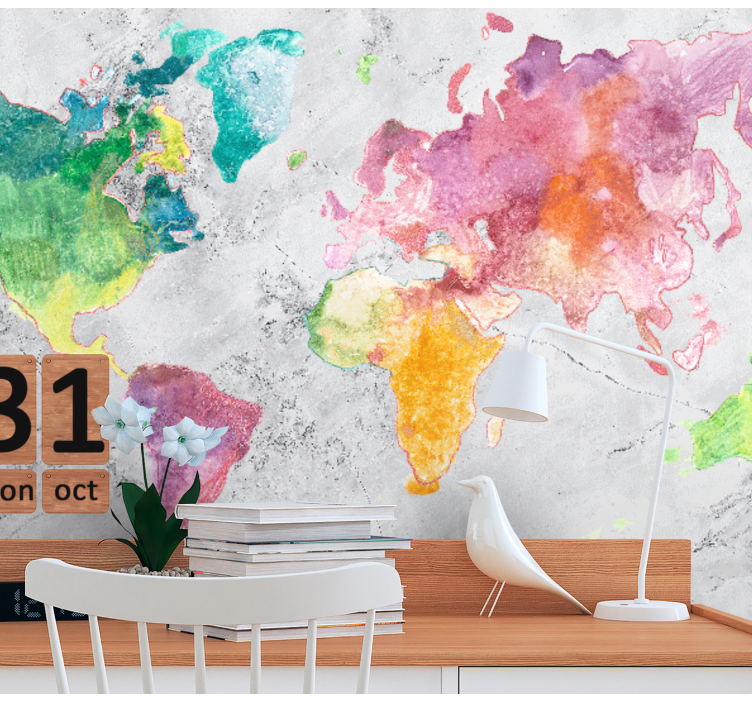 World map wallpaper in colorful map design - TenStickers