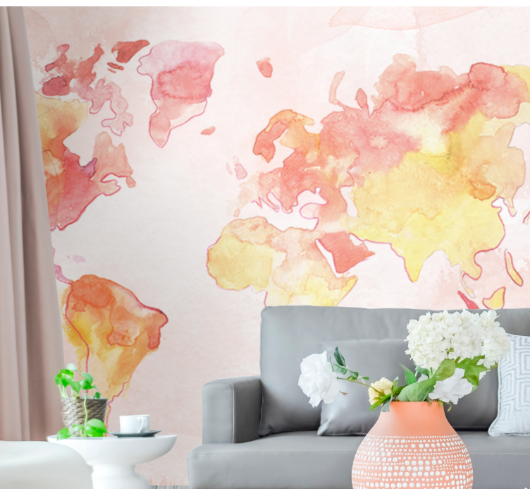 World map wallpaper watercolor global map - TenStickers