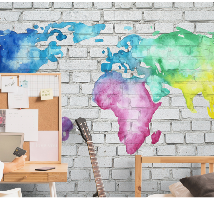 World map wallpaper watercolor world map - TenStickers