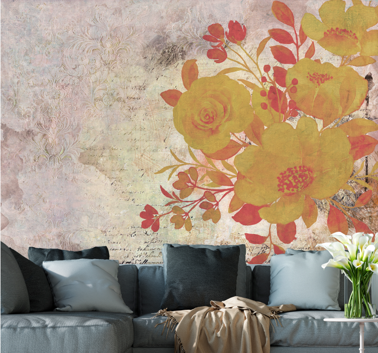 Yellow floral composition flower wall mural - TenStickers