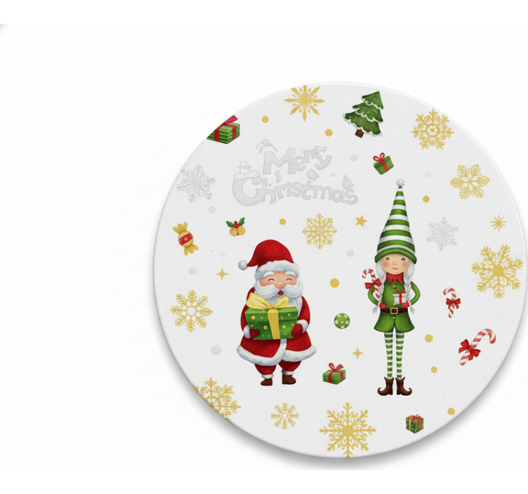 Christmas coasters santa with elf - TenStickers