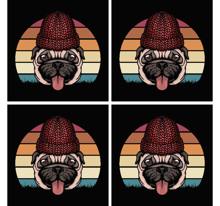 Geek coasters pug in a knit hat - TenStickers