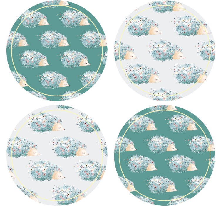 Modern coasters hedgehogs in floral settings - TenStickers