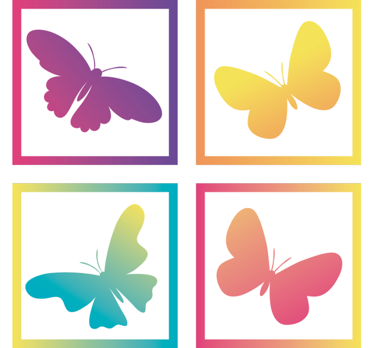 Modern coasters with butterfly silhouettes in colorful hues - TenStickers