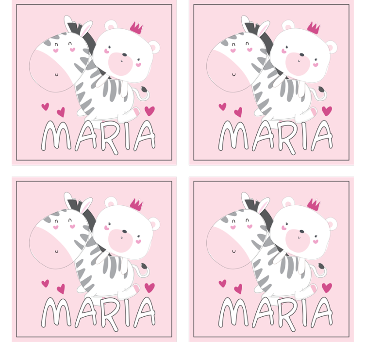 Personalisable coasters cute zebra bear duo - TenStickers