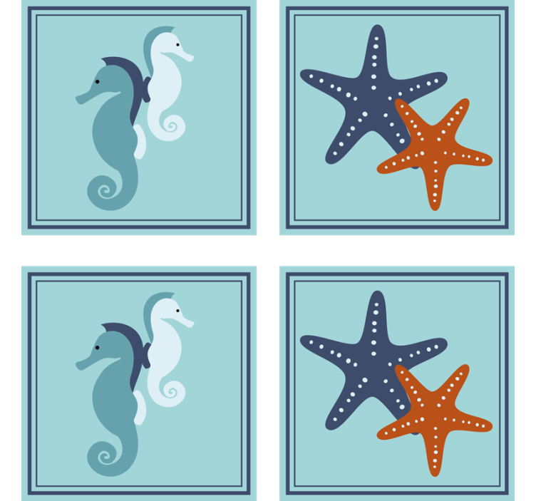 Vintage coasters with seahorse and starfish designs - TenStickers