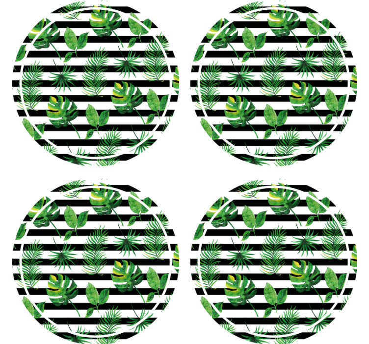 Leaves on black white stripes modern coaster - TenStickers