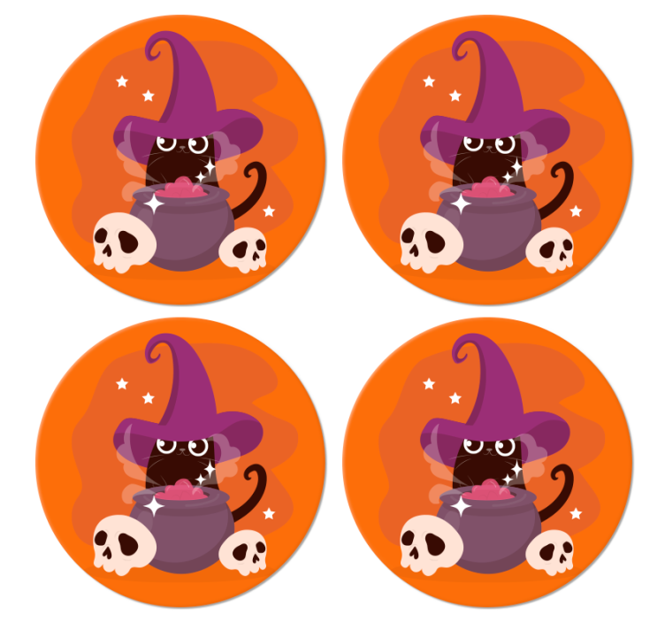 Cat witch hat illustration halloween coaster - TenStickers