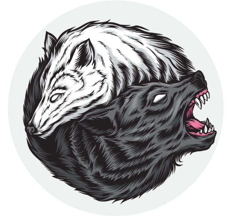 Geek coasters contrasting wolf heads - TenStickers