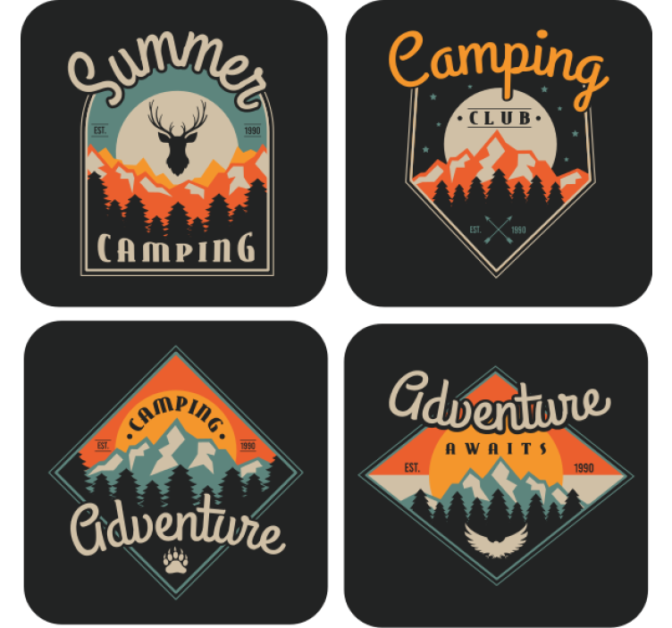 Vintage coasters camping adventure designs - TenStickers
