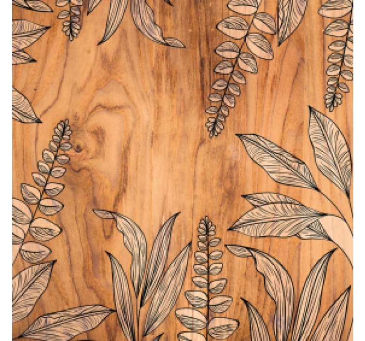 Coasters with natural wood grain and floral outline - TenStickers