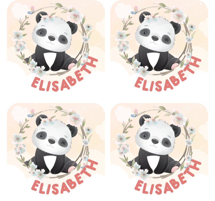 Personalisable coasters panda with floral details - TenStickers