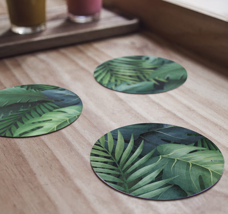 Different green leaves coaster modern coaster - TenStickers
