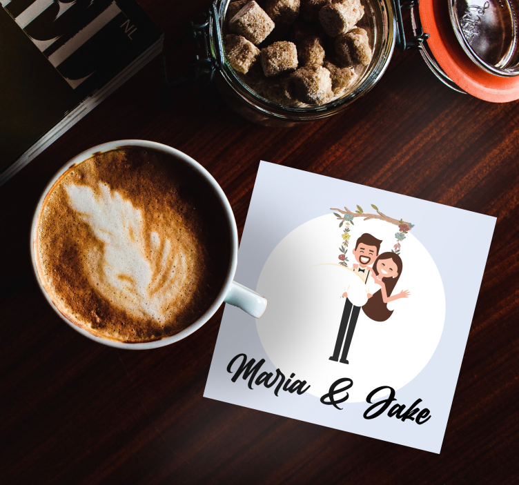 Fiancees with name on a branch wedding coaster - TenStickers