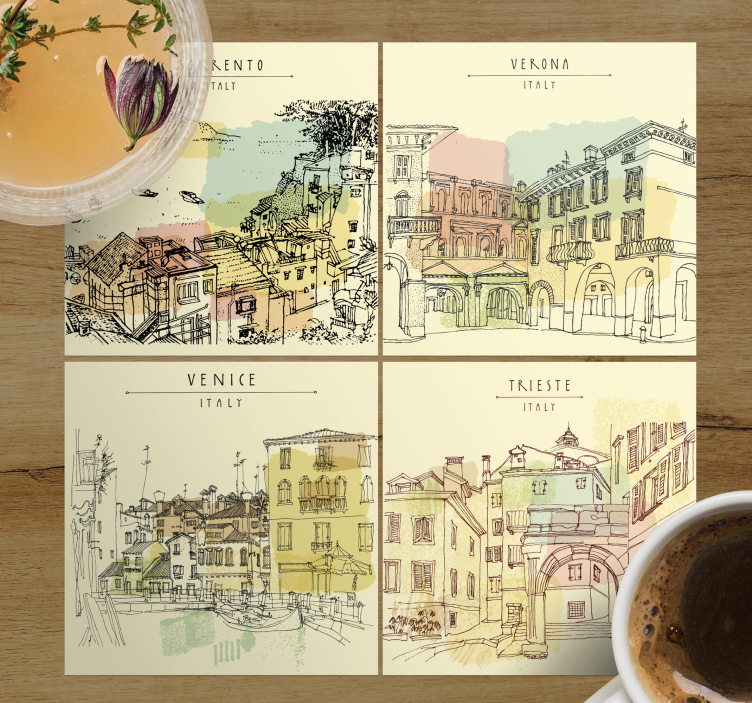 italian cities beautiful icons more coasters - TenStickers