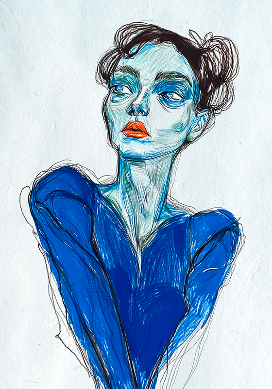 Lady in blue custome artistic drawing poster - TenStickers