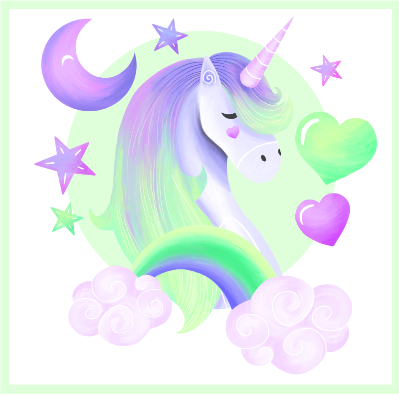 Nursery poster blue and green unicorn art - TenStickers