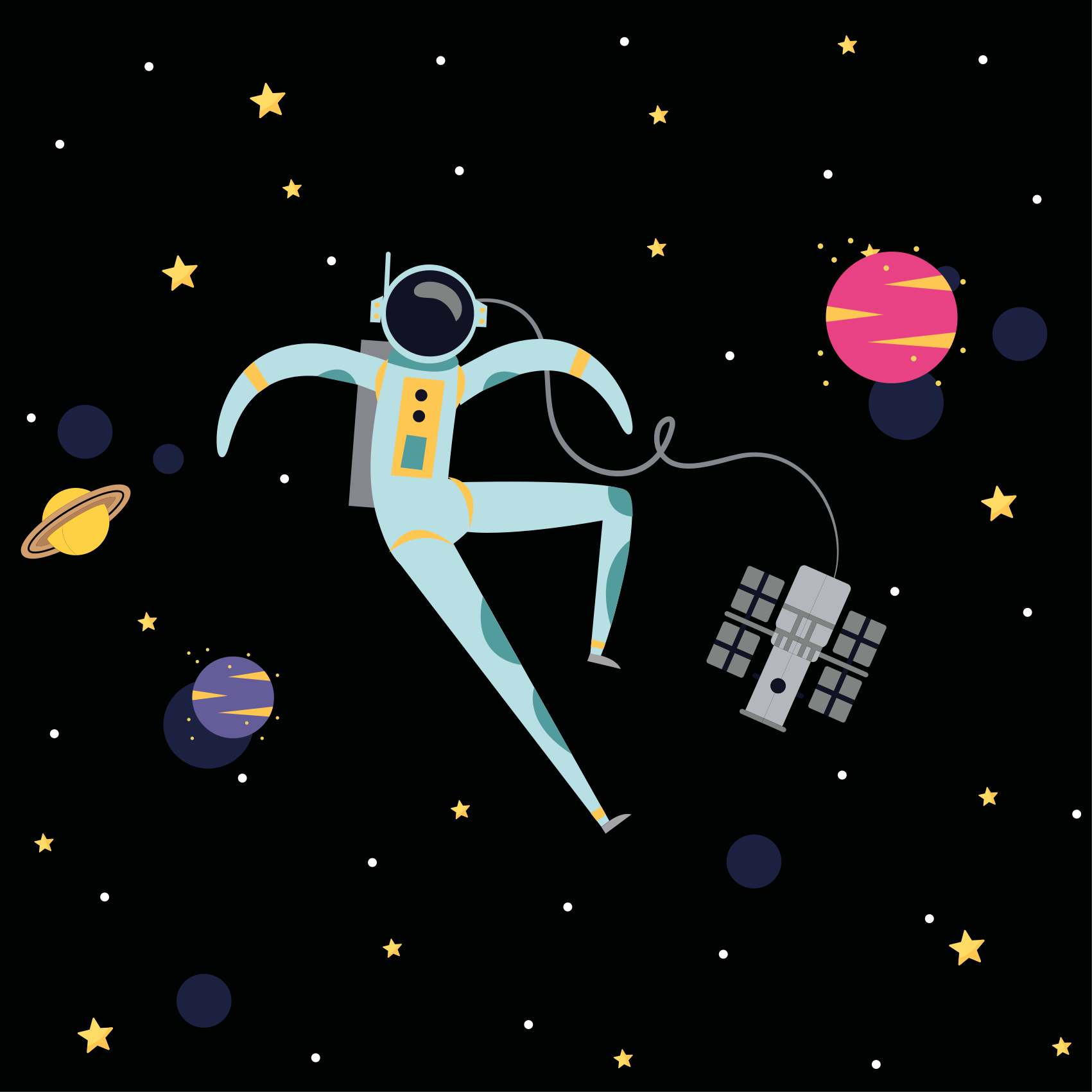 Nursery poster of floating spaceman cartoon - TenStickers