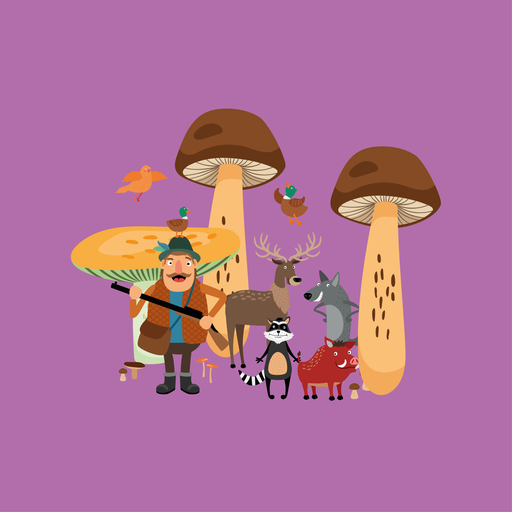 Nursery poster birds in a mushroom forest - TenStickers