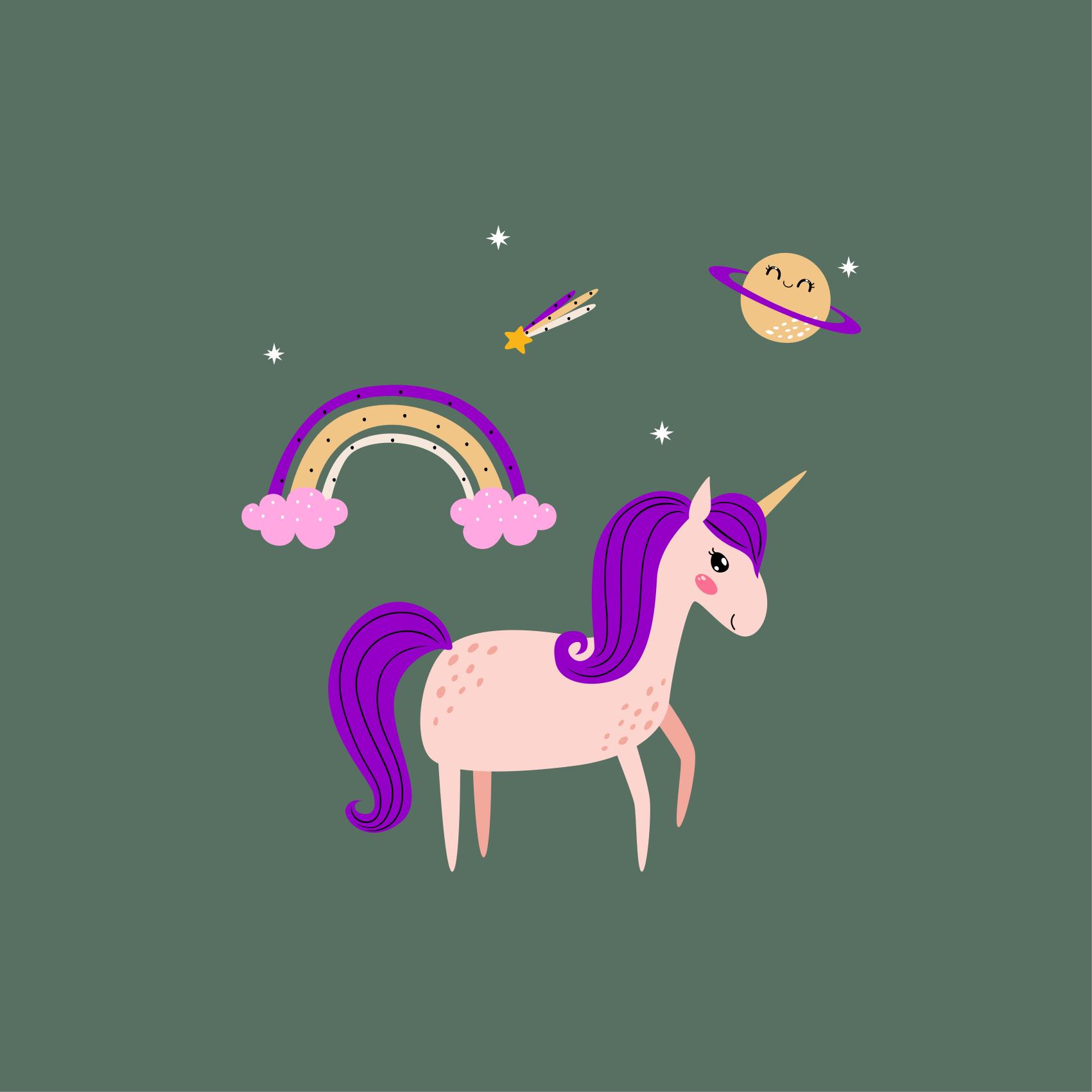 Nursery poster featuring artistic unicorns on green - TenStickers
