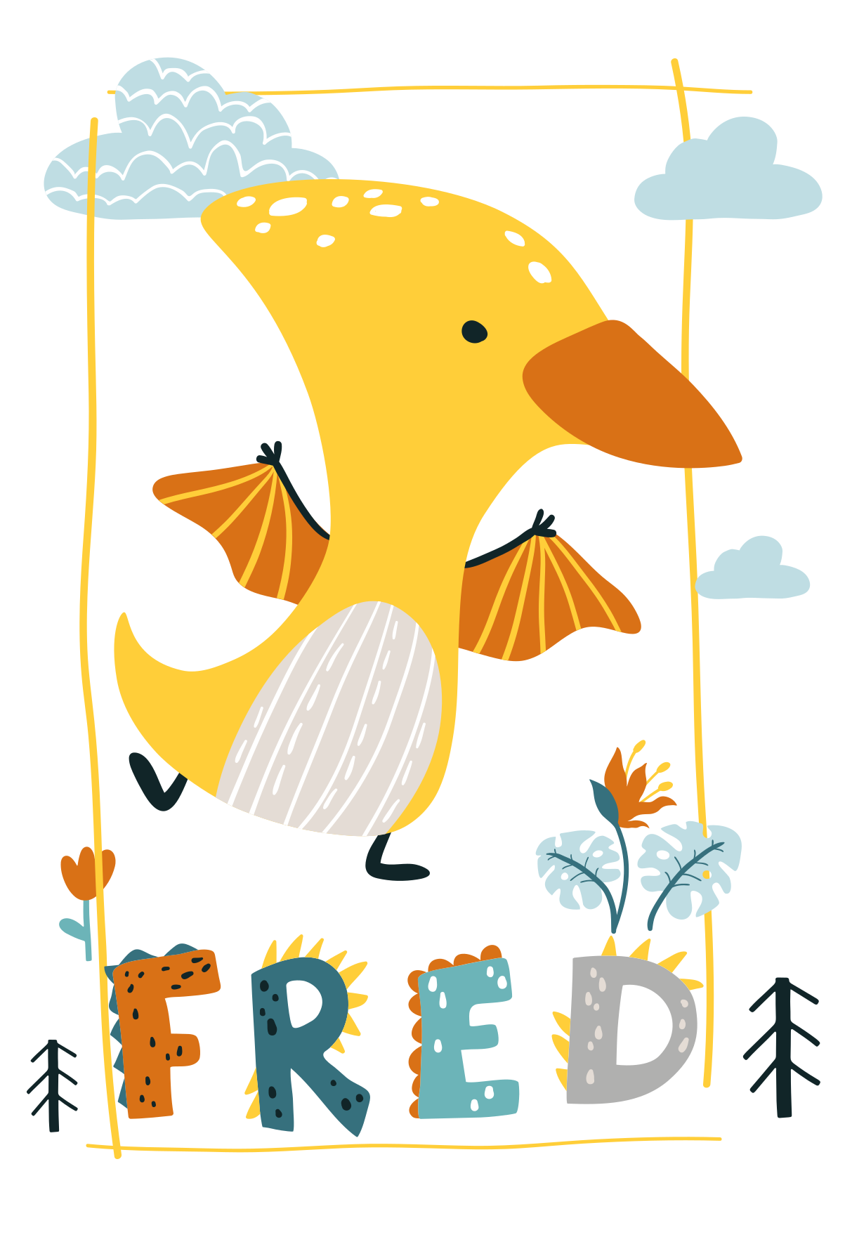 Nursery poster yellow pterosaur for kids - TenStickers