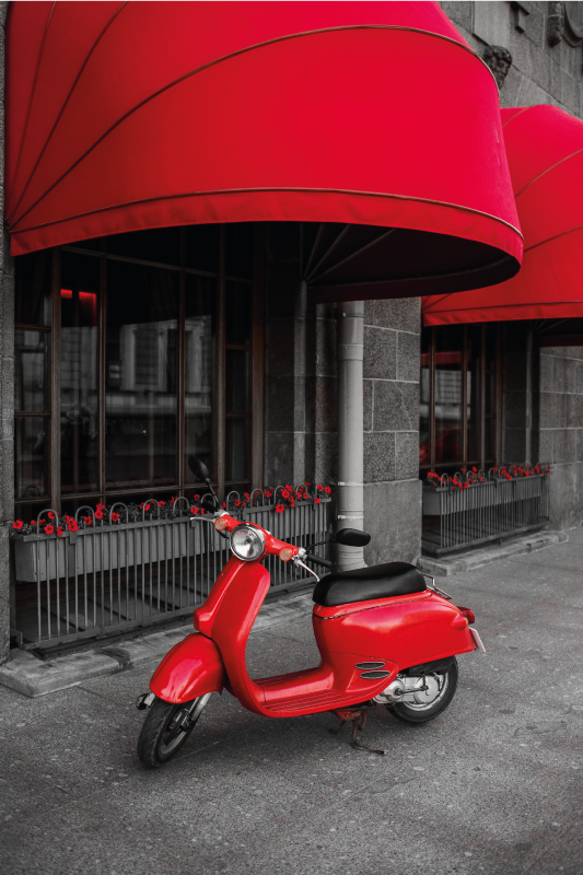 City poster parked red italian scooter - TenStickers