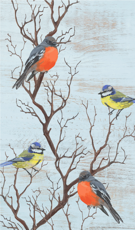 Vintage poster of blue vintage trees with birds - TenStickers