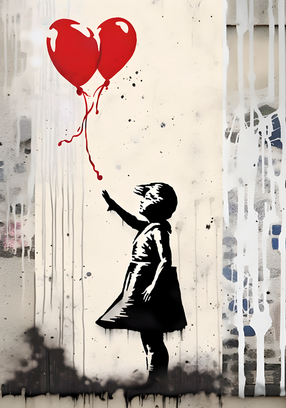 Art poster girl with balloons wall painting - TenStickers