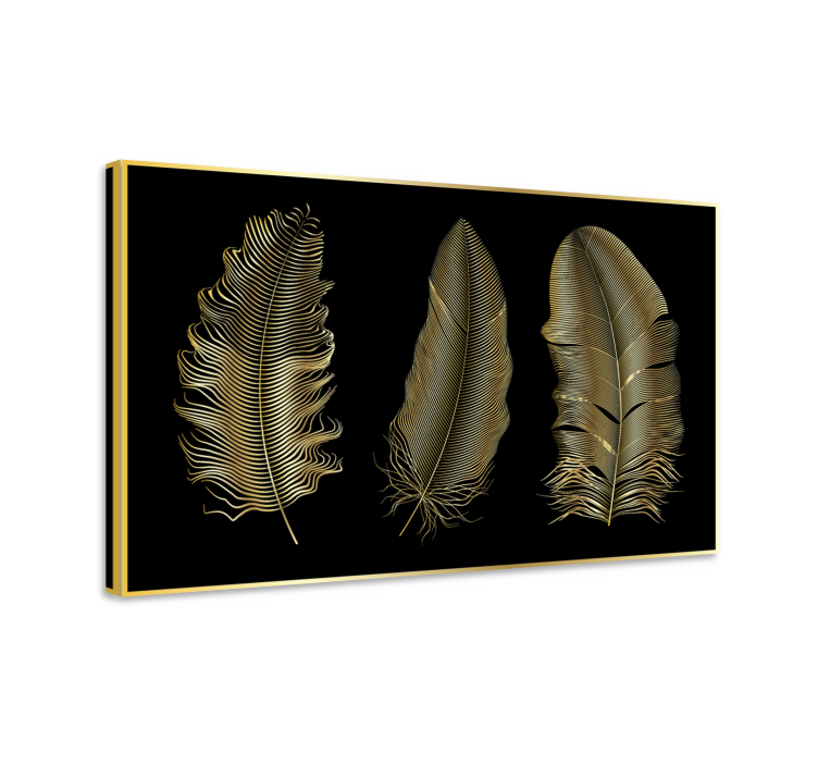 Feather canvas wall art gold leaf designs - TenStickers