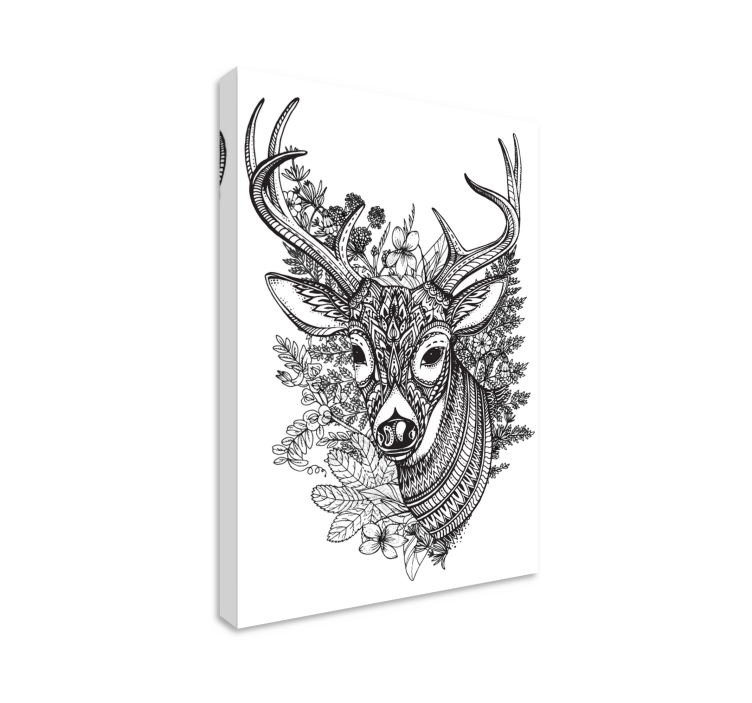 Deer horns with flowers stag canvas - TenStickers