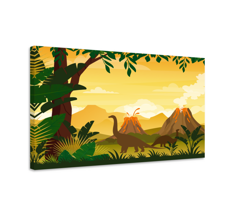 Dinosaur canvas wall art dinosaurs among volcanoes - TenStickers