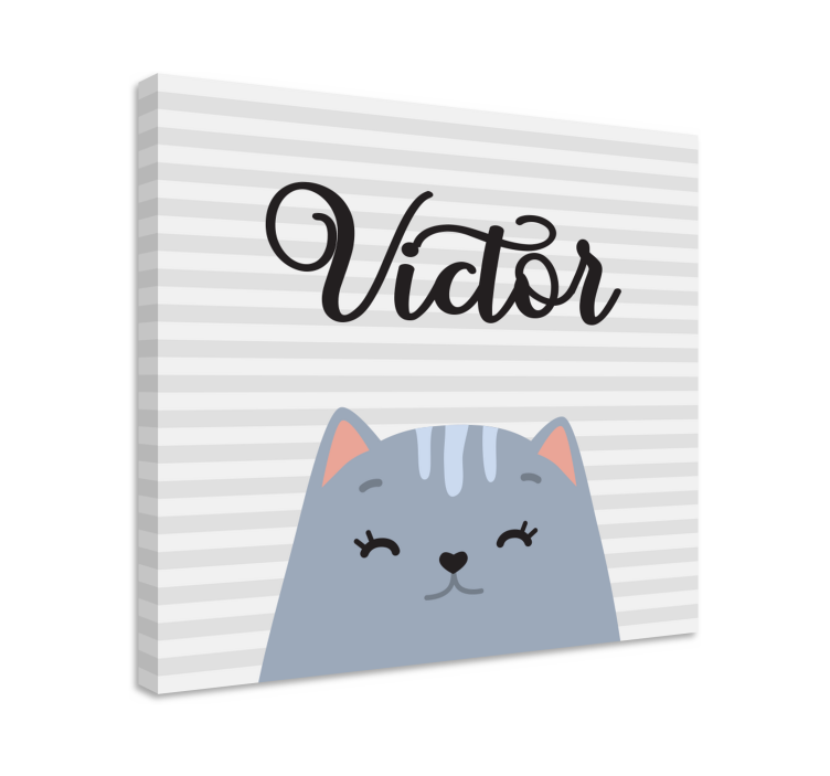 Cartoon cat with custom name nursery canvas - TenStickers